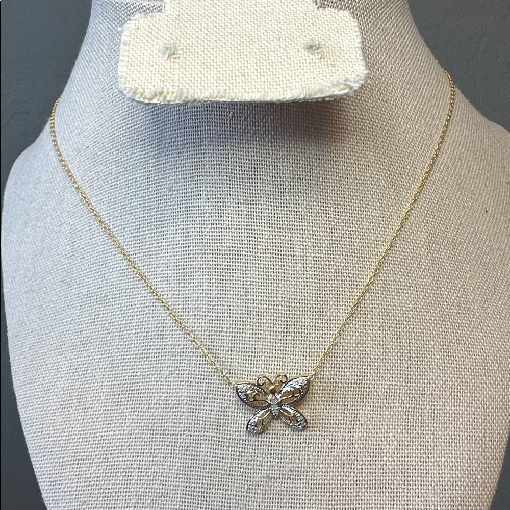 0.1 CTW Natural Diamond Butterfly Gold Over Sterling Silver Necklace 18"